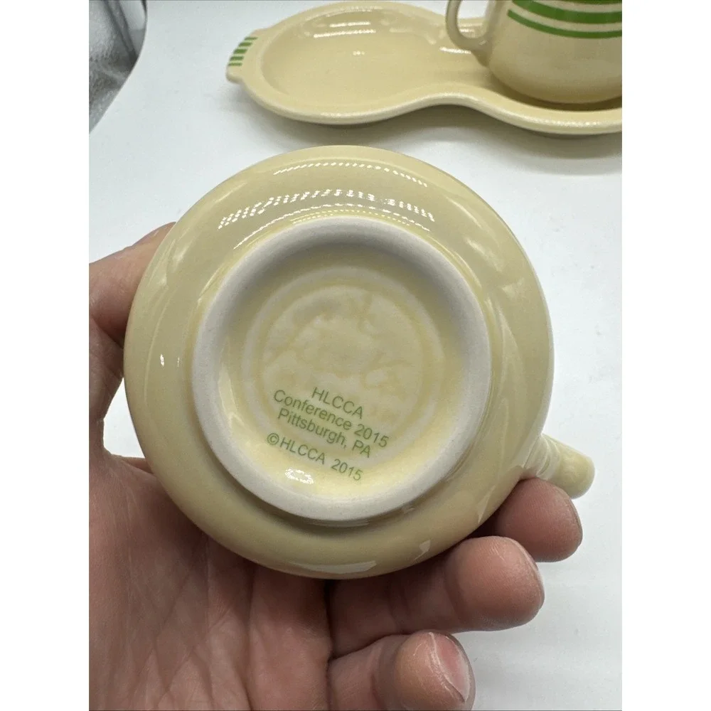 Fiesta Ware HLCCA  Covered Sugar Bowl & Creamer Figure 8 Tray Green Stripe